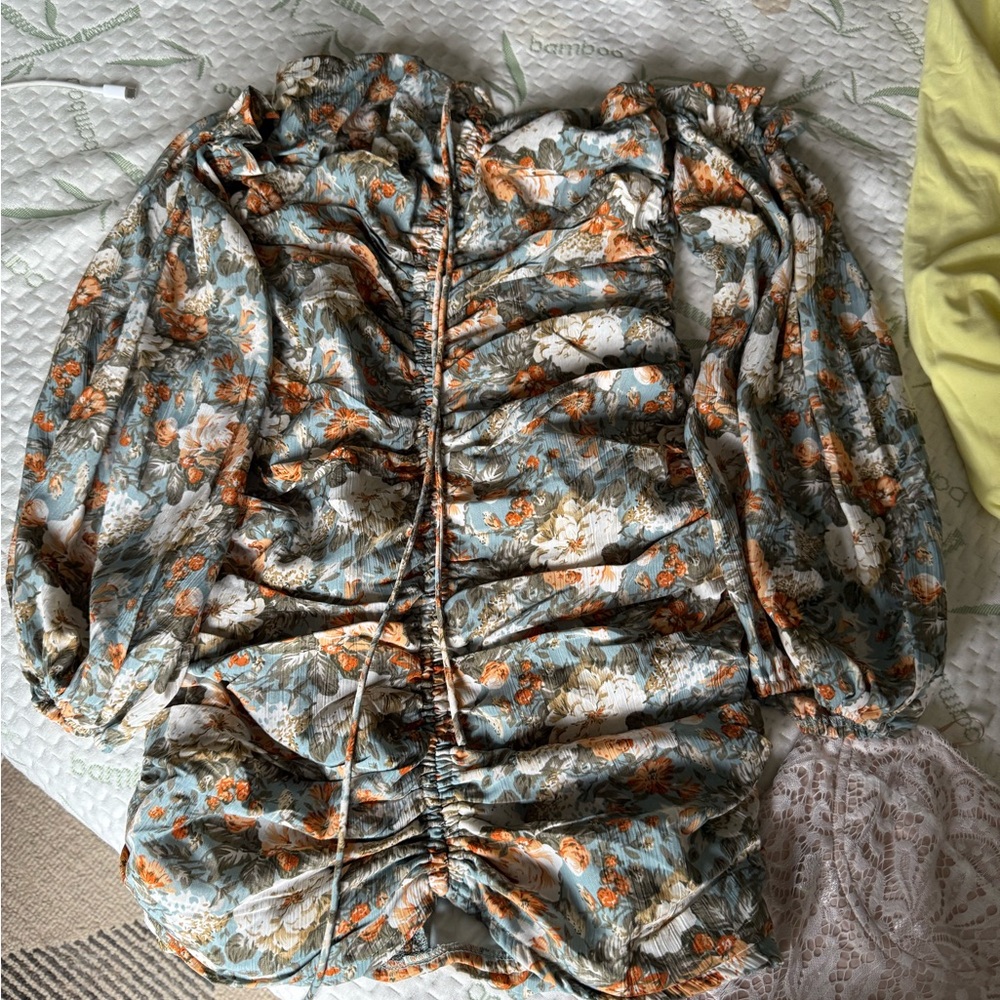 Hello Molly Floral Long Sleeve Dress - Blue and Orange size M